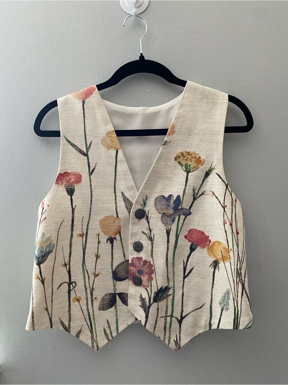Orvis Cream Floral Linen-Blend V-Neck Vest
